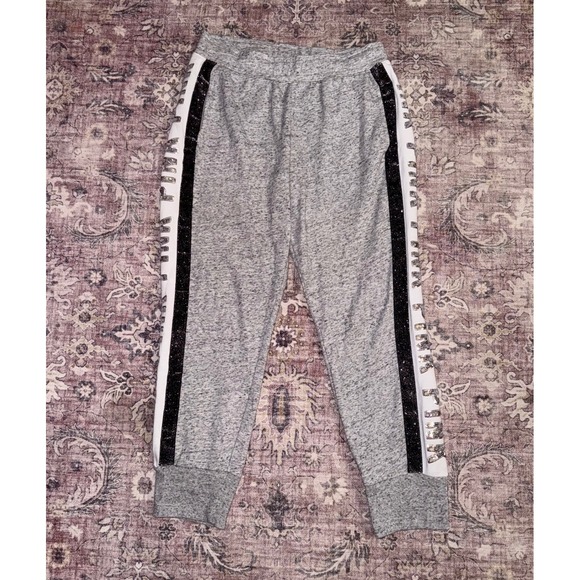 PINK Victoria's Secret Pants - Victoria's Secret PINK Gray Sequin Logo Glitter Stripe Joggers Sweatpants Large